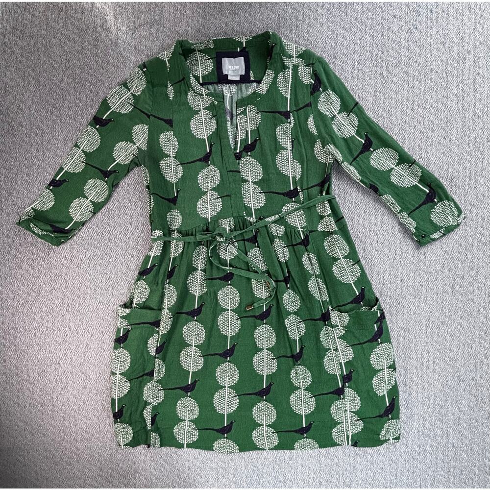 Maeve by Anthropologie XXS Flowy Dress Green Bird Spring Boho Festival